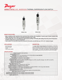 Thumbnail of document Data Sheet - TDFS2 Thermal Dispersion Flow Switch